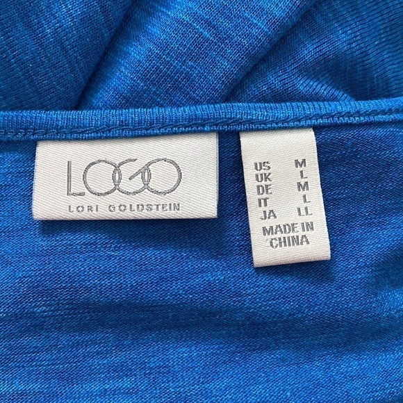 LOGO LORI GOLDSTEIN Blue Drop Shoulder 3/4 Sleeve Lightweight Knit Top Medium - Picture 7 of 7
